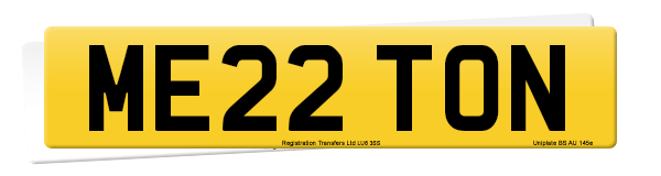 Registration number ME22 TON